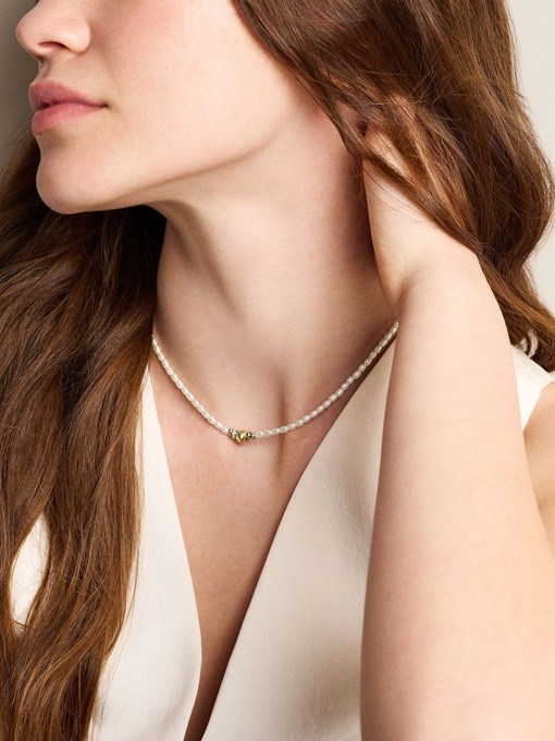 Harlow Rondelles White Acrylic Pearl Stainless Steel Station Necklace Harlow Rondelles White Acrylic Pearl Stainless Steel Station Necklace