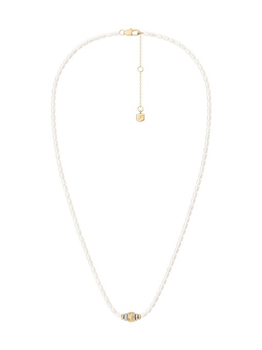 Harlow Rondelles White Acrylic Pearl Stainless Steel Station Necklace