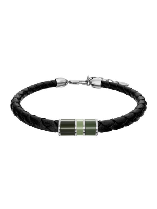 Everett Enamel Black Leather Station Bracelet Everett Enamel Black Leather Station Bracelet