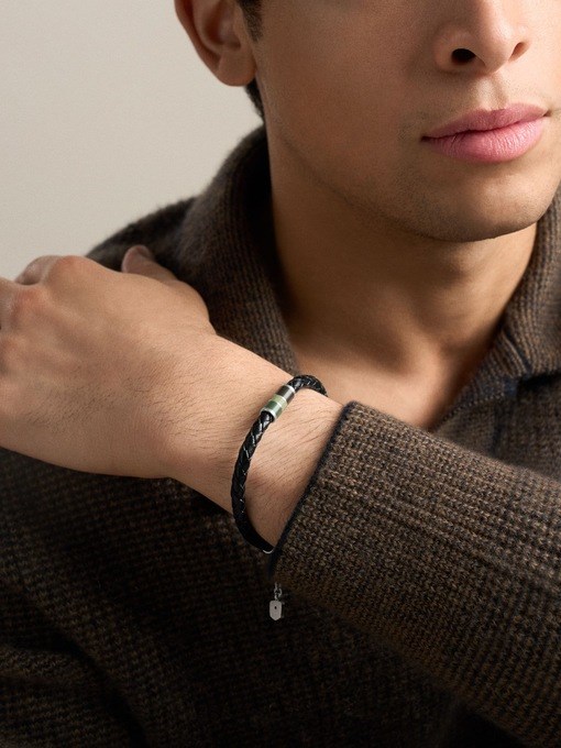 Everett Enamel Black Leather Station Bracelet Everett Enamel Black Leather Station Bracelet