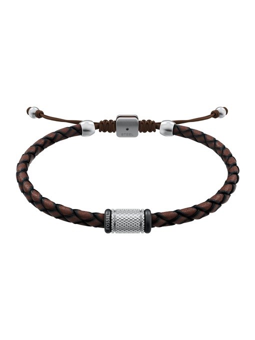 Machine Rondelles Brown Leather Station Bracelet