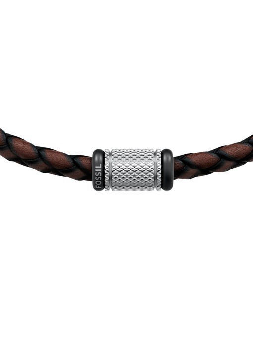 Machine Rondelles Brown Leather Station Bracelet