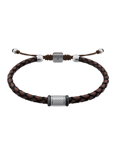 Machine Rondelles Brown Leather Station Bracelet