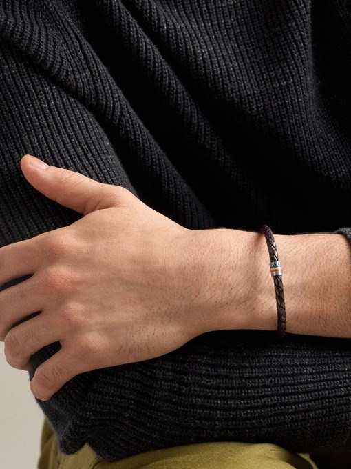 Everett Enamel Brown Leather Station Bracelet Everett Enamel Brown Leather Station Bracelet