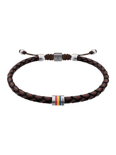 Everett Enamel Brown Leather Station Bracelet