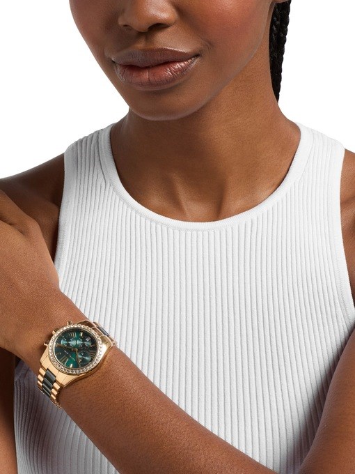 Michael Kors Lexington Chronograph Green Ceramic and Gold-Tone Stainless Steel Watch Michael Kors Lexington Chronograph Green Ceramic and Gold-Tone Stainless Steel Watch