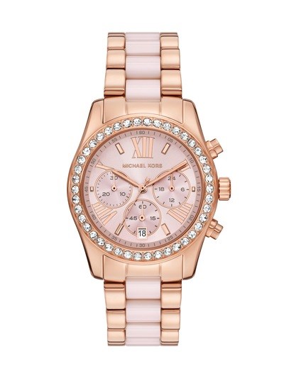 Michael Kors Lexington Chronograph Pink Ceramic and Rose Gold-Tone Stainless Steel Watch