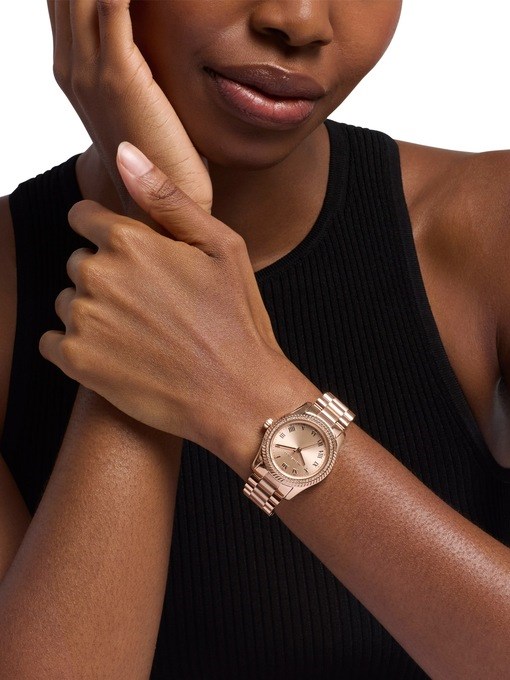 Michael Kors Lexington Three-Hand Rose Gold-Tone Stainless Steel Watch Michael Kors Lexington Three-Hand Rose Gold-Tone Stainless Steel Watch