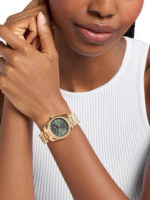 Michael Kors Lexington Three-Hand Gold-Tone Stainless Steel Watch Michael Kors Lexington Three-Hand Gold-Tone Stainless Steel Watch