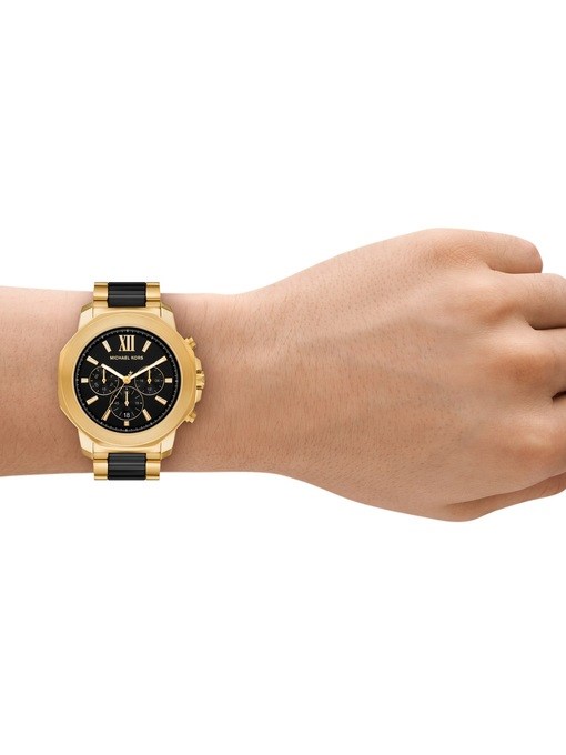Michael Kors Prescott Chronograph Black Ceramic and Gold-Tone Stainless Steel Watch