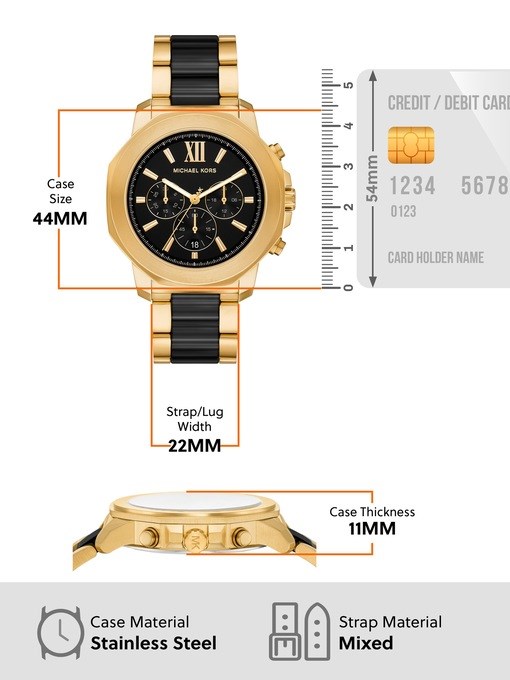 Michael Kors Prescott Chronograph Black Ceramic and Gold-Tone Stainless Steel Watch