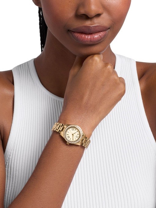 Michael Kors Lexington Three-Hand Gold-Tone Stainless Steel Watch and Interchangeable Topring Set