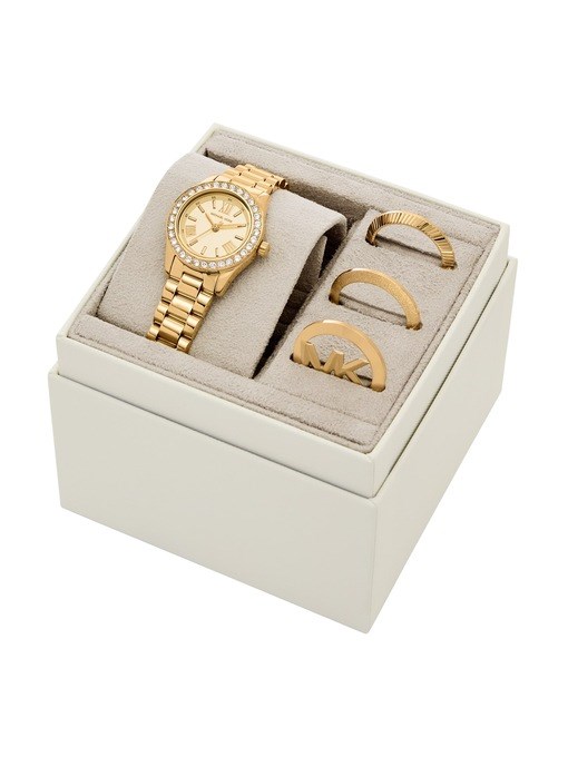 Michael Kors Lexington Three-Hand Gold-Tone Stainless Steel Watch and Interchangeable Topring Set