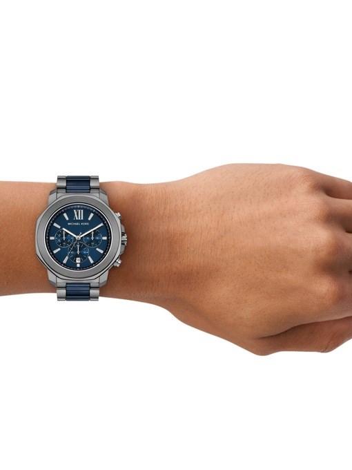Michael Kors Prescott Chronograph Blue Ceramic and Gunmetal Stainless Steel Watch Michael Kors Prescott Chronograph Blue Ceramic and Gunmetal Stainless Steel Watch
