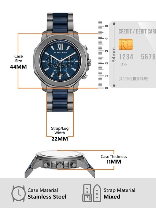 Michael Kors Prescott Chronograph Blue Ceramic and Gunmetal Stainless Steel Watch Michael Kors Prescott Chronograph Blue Ceramic and Gunmetal Stainless Steel Watch