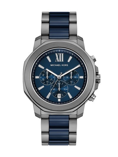 Michael Kors Prescott Chronograph Blue Ceramic and Gunmetal Stainless Steel Watch