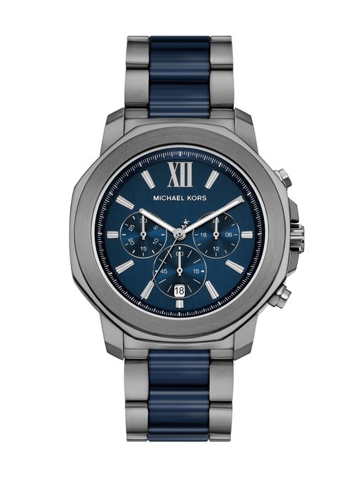 Michael Kors Prescott Chronograph Blue Ceramic and Gunmetal Stainless Steel Watch