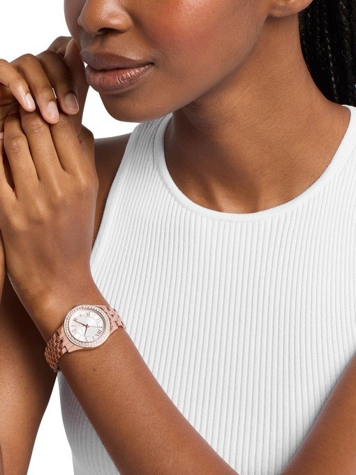 Michael Kors Harlowe Three-Hand Rose Gold-Tone Stainless Steel Watch Michael Kors Harlowe Three-Hand Rose Gold-Tone Stainless Steel Watch