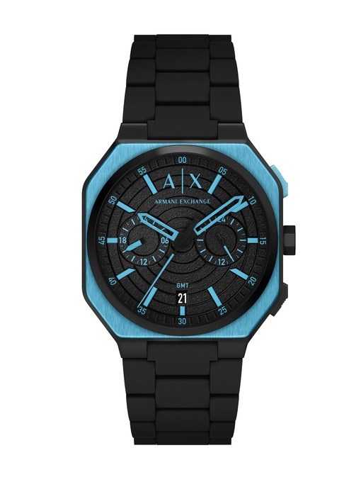 Armani Exchange Bass Dual-Time Black Silicone, Stainless Steel Watch Armani Exchange Bass Dual-Time Black Silicone, Stainless Steel Watch