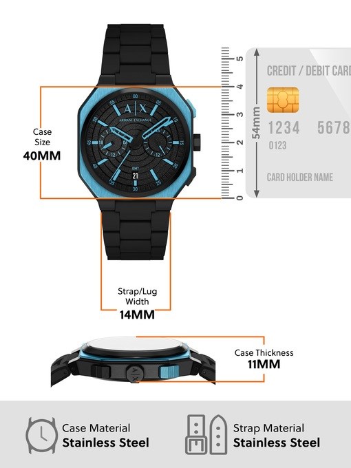 Armani Exchange Bass Dual-Time Black Silicone, Stainless Steel Watch Armani Exchange Bass Dual-Time Black Silicone, Stainless Steel Watch