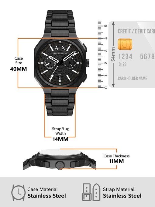 Armani Exchange Bass Dual-Time Black Stainless Steel Watch
