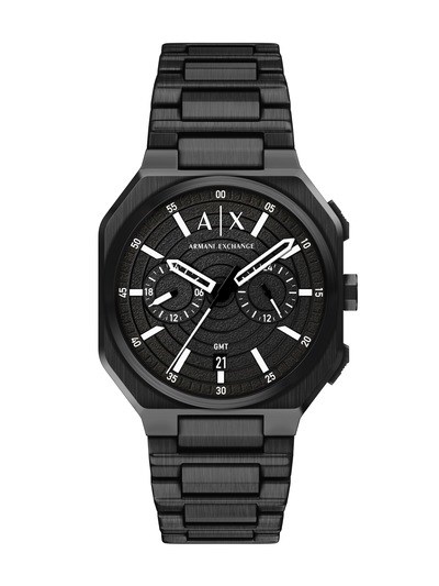 Armani Exchange Bass Dual-Time Black Stainless Steel Watch