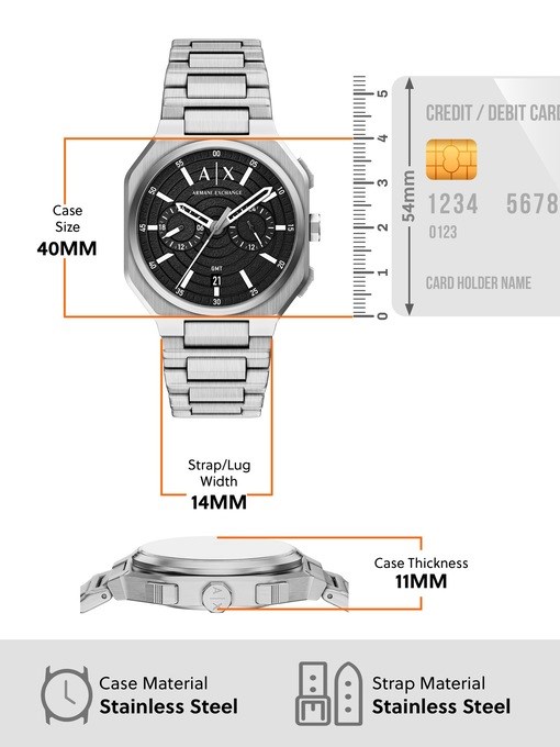 Armani Exchange Bass Dual-Time Stainless Steel Watch