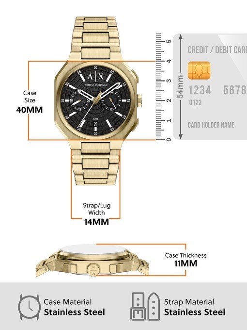 Armani Exchange Bass Dual-Time Gold-Tone Stainless Steel Watch