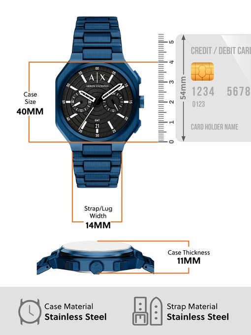 Armani Exchange Bass Dual-Time Blue Stainless Steel Watch