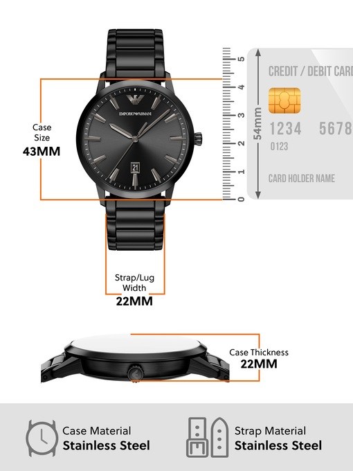 Emporio Armani Three-Hand Date Black Stainless Steel Watch and Bracelet Set