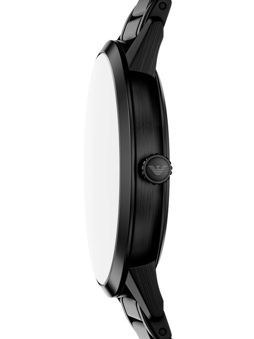 Emporio Armani Three-Hand Date Black Stainless Steel Watch and Bracelet Set