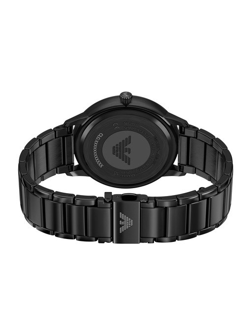 Emporio Armani Three-Hand Date Black Stainless Steel Watch and Bracelet Set