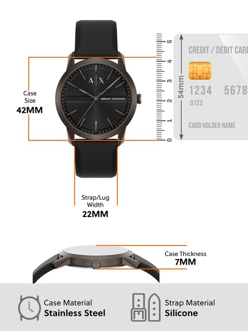 Armani Exchange Three-Hand Black Silicone Watch Armani Exchange Three-Hand Black Silicone Watch