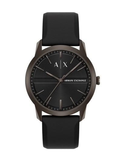 Armani Exchange Three-Hand Black Silicone Watch